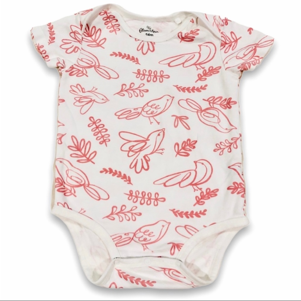 NWOT Oliver & Rain Organic Pink Birds Bodysuit, 24m